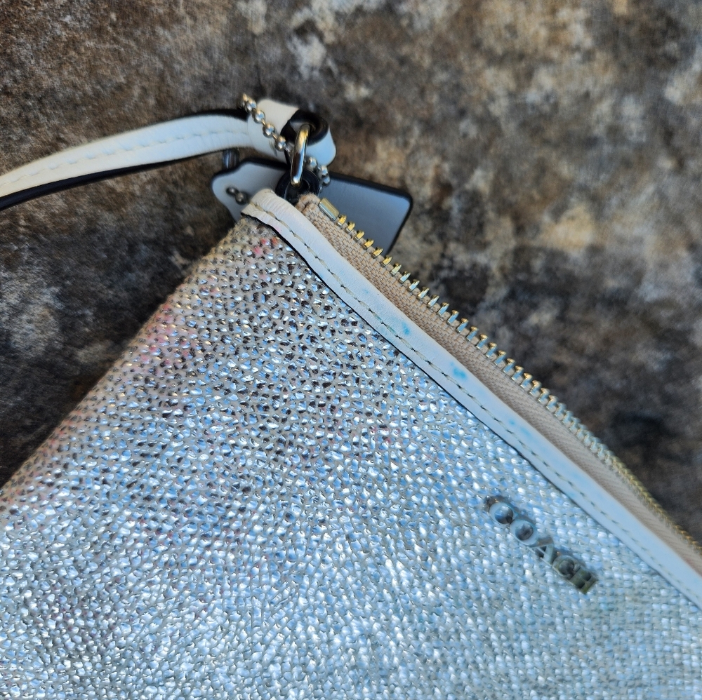 Coach Silver Metallic Wristlet Wallet Purse Clutch - Picture 4 of 4